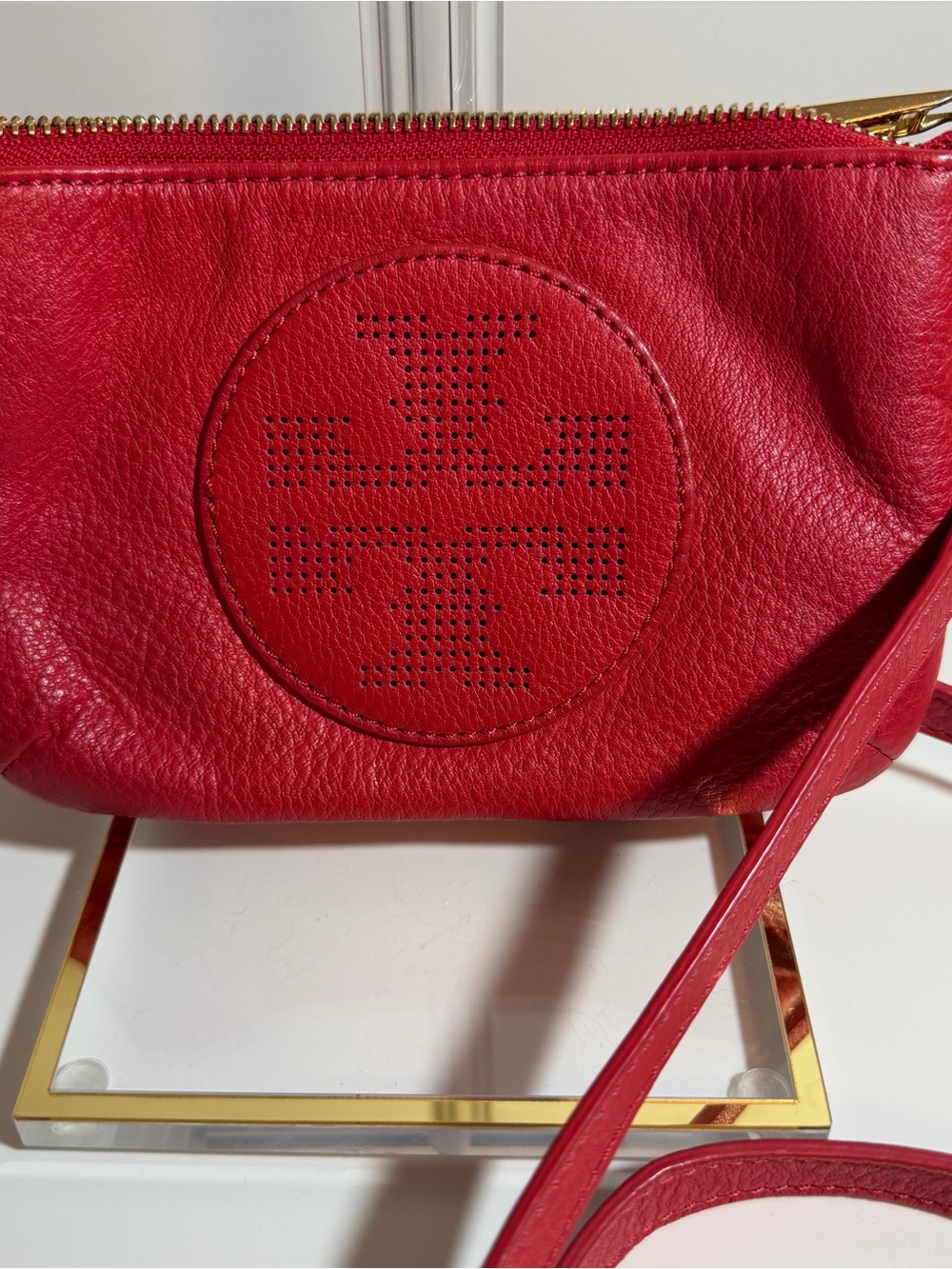 Tory Burch Red Perforated Logo Leather Crossbody
